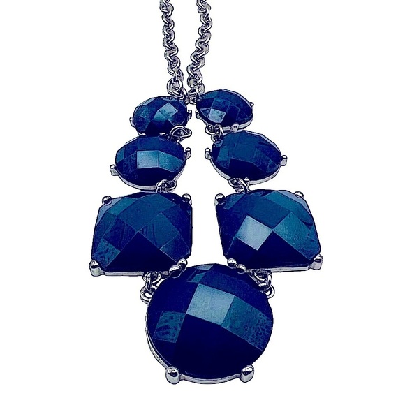 Blue Faceted Necklace & Bangle Set Geometric Design Silver-Tone Chain. N71 - Picture 10 of 12